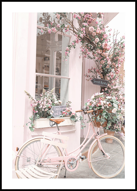 Pink Bicycle with Flowers Plakat - Posterbox.dk