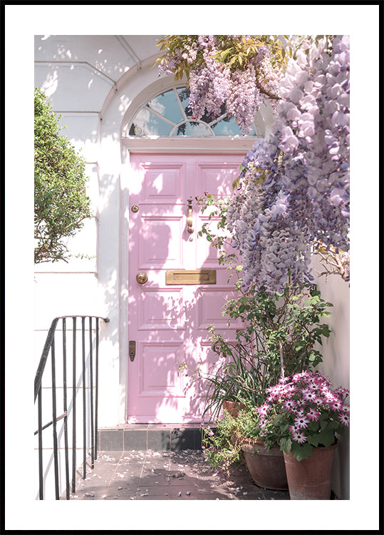 Pink Door with Flowers Plakat - Posterbox.dk