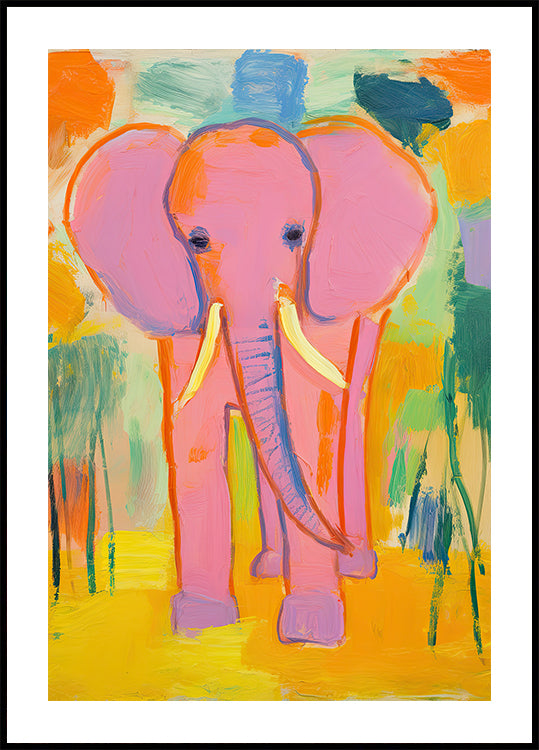 Pink Elephant In Colorful Jungle Plakat - Posterbox.dk
