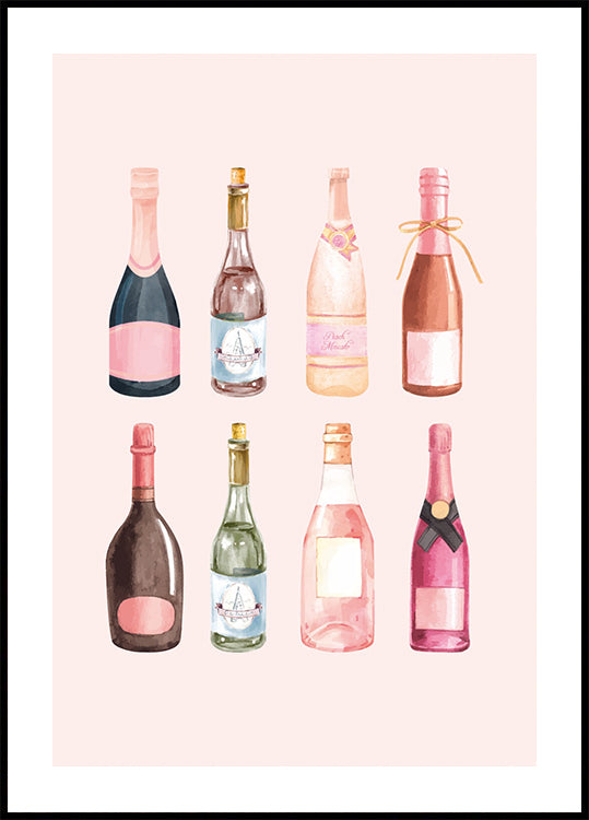 Pop the Bubbly, Watercolor Champagne Bottles Plakat - Posterbox.dk
