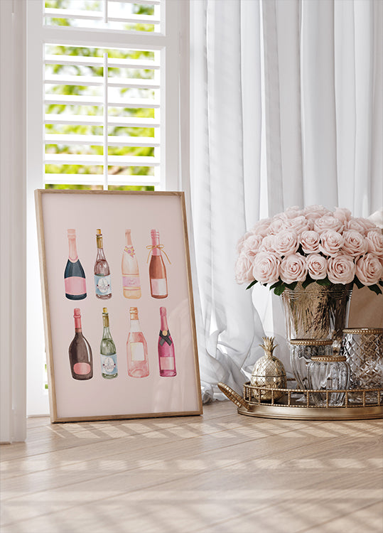 Pop the Bubbly, Watercolor Champagne Bottles Plakat - Posterbox.dk
