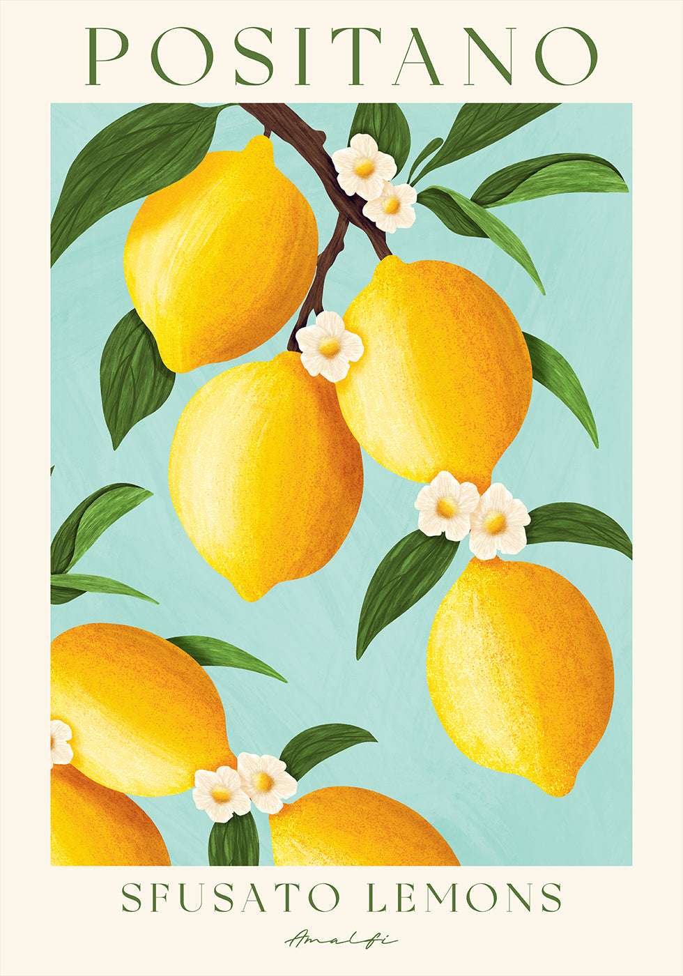 Positano Lemons, Amalfi Coast Citrus Plakat - Posterbox.dk