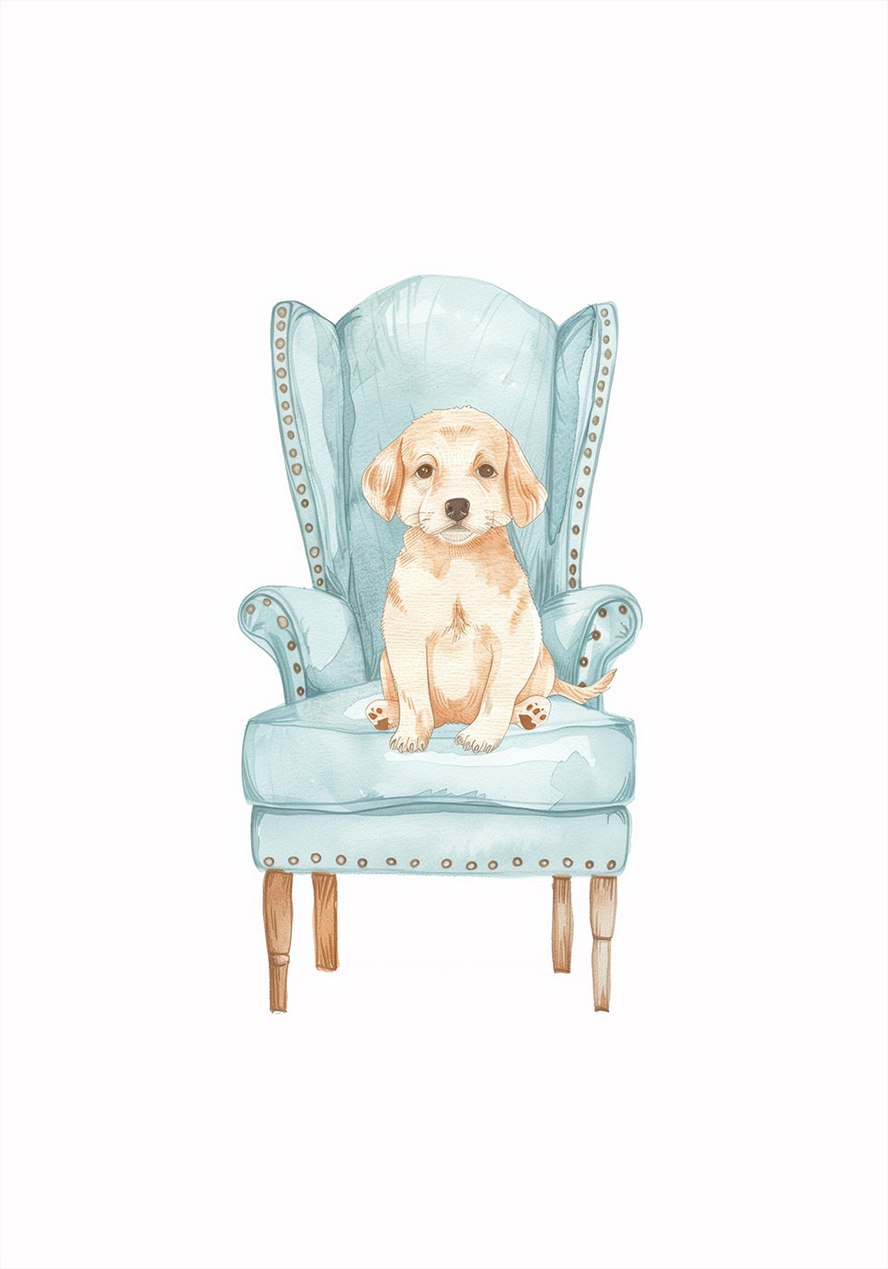 Puppy in Blue Armchair Plakat - Posterbox.dk