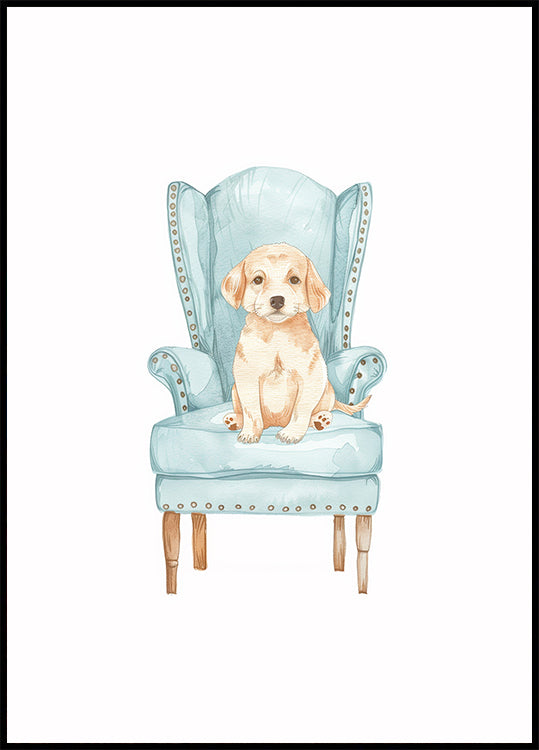 Puppy in Blue Armchair Plakat - Posterbox.dk