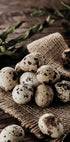 Quail Eggs on Rustic Burlap Plakat - Posterbox.dk