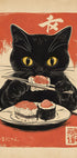 Retro Sushi Feast, Hungry Cat Artwork Plakat - Posterbox.dk