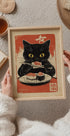 Retro Sushi Feast, Hungry Cat Artwork Plakat - Posterbox.dk