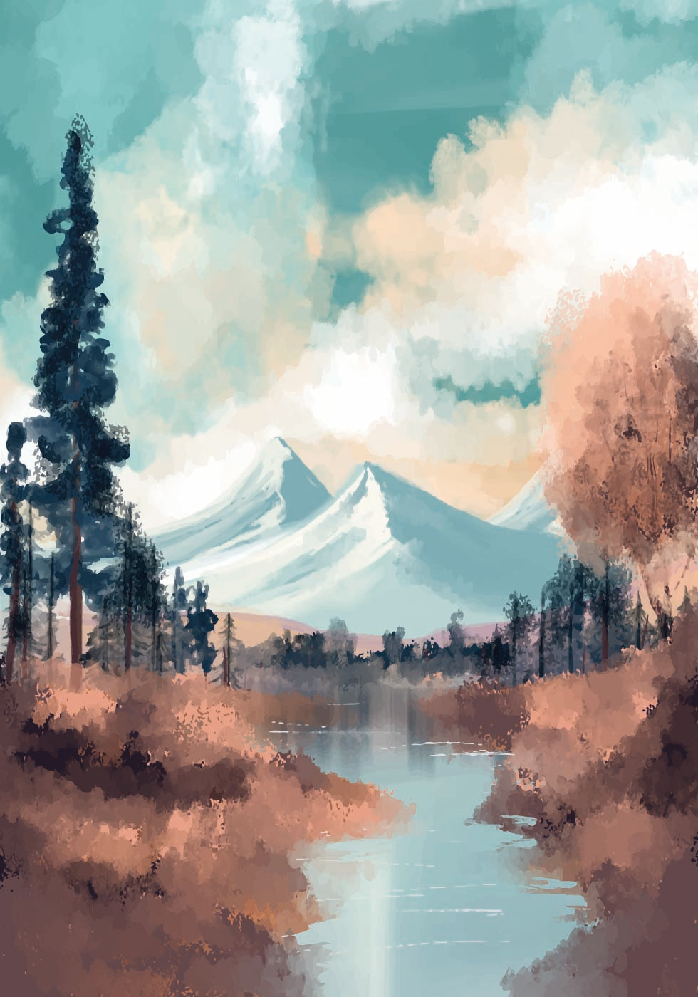 River in a Mountain Valley Plakat - Posterbox.dk