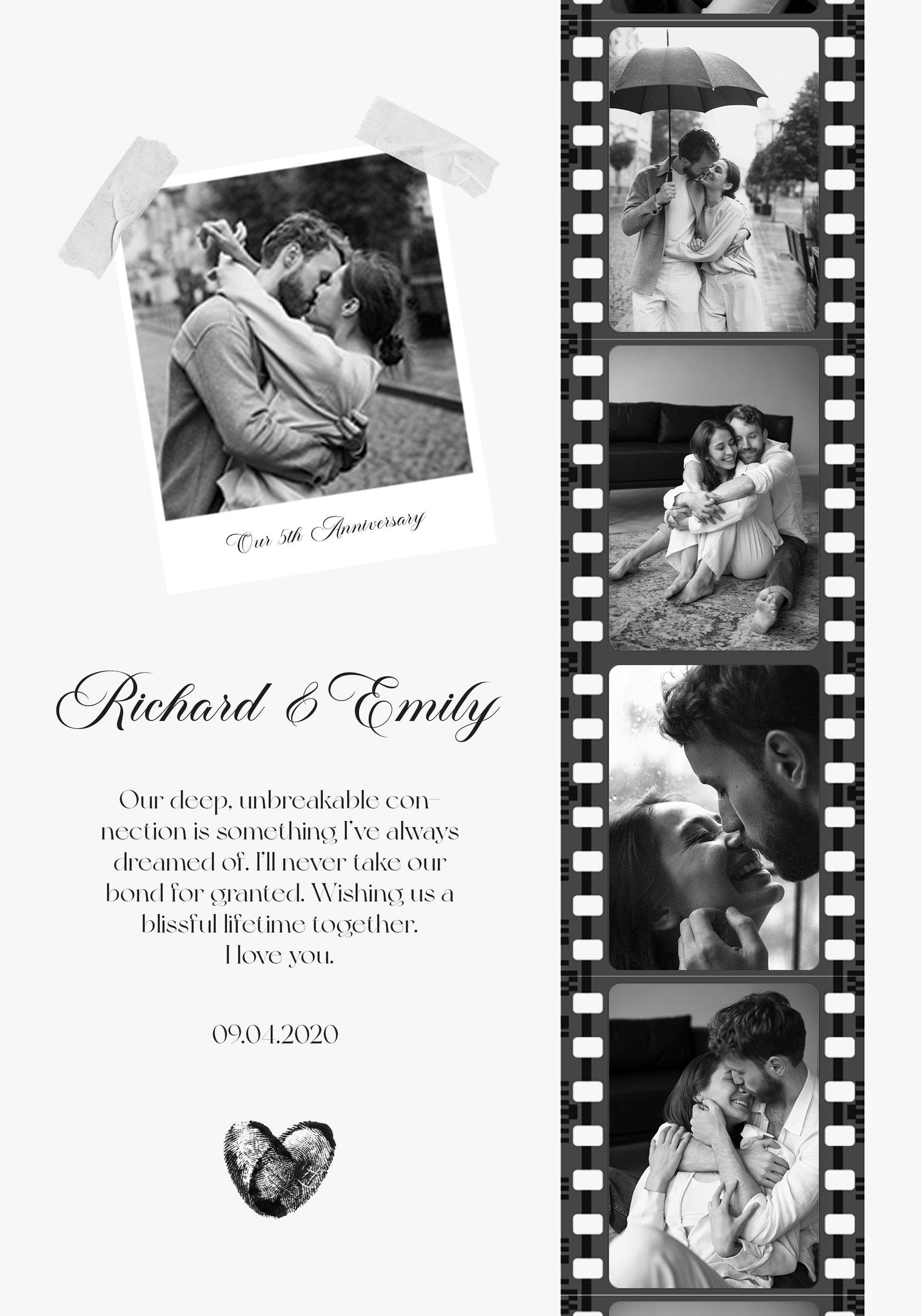 Romantic Couple, Black and White Photo Strip Plakat - Posterbox.dk