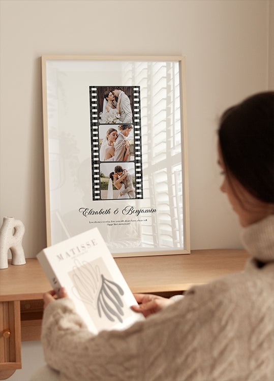 Romantic Wedding Film Strip, Mr and Mrs Plakat - Posterbox.dk
