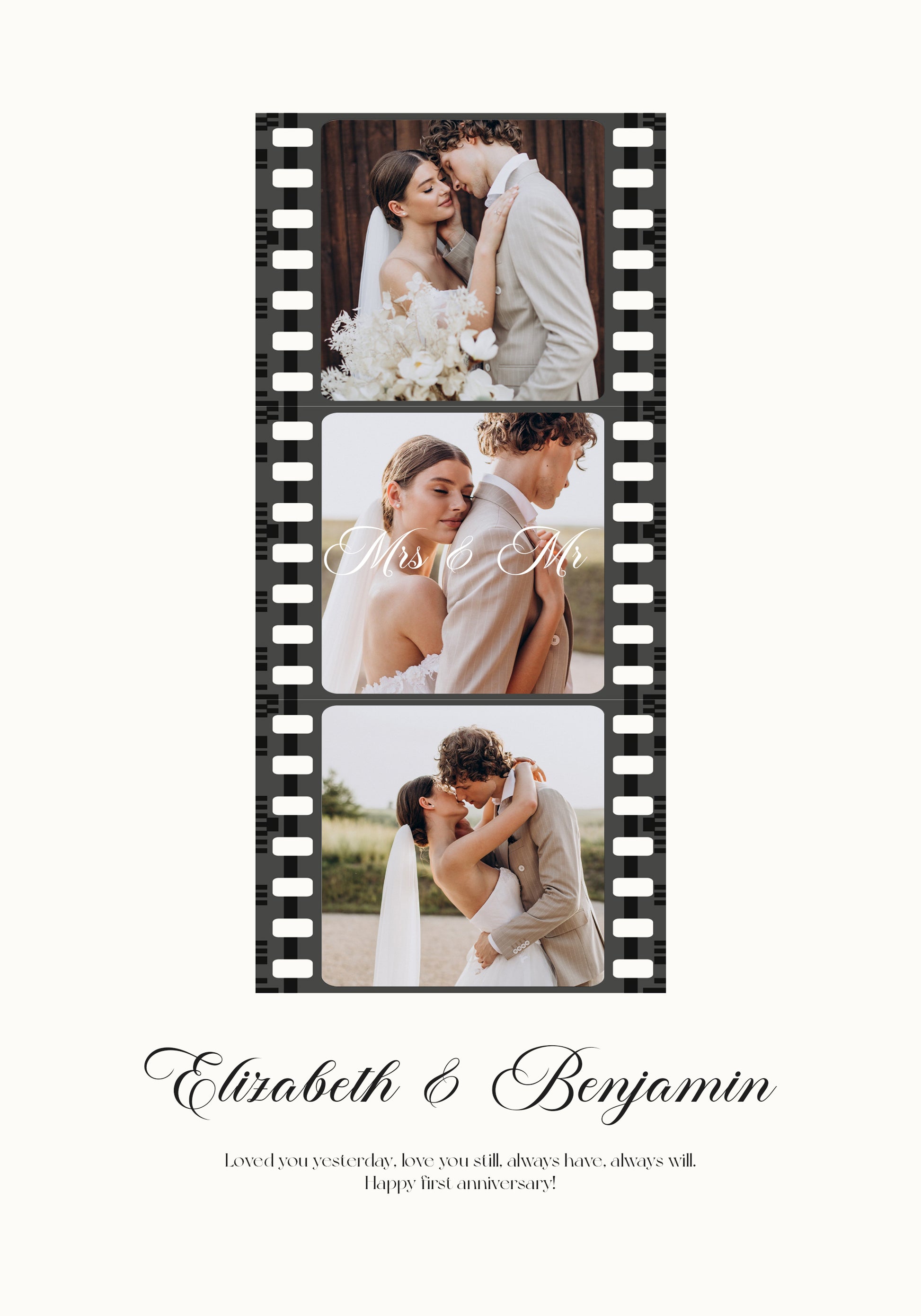 Romantic Wedding Film Strip, Mr and Mrs Plakat - Posterbox.dk