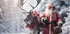 a man dressed as santa claus walking with a reindeer