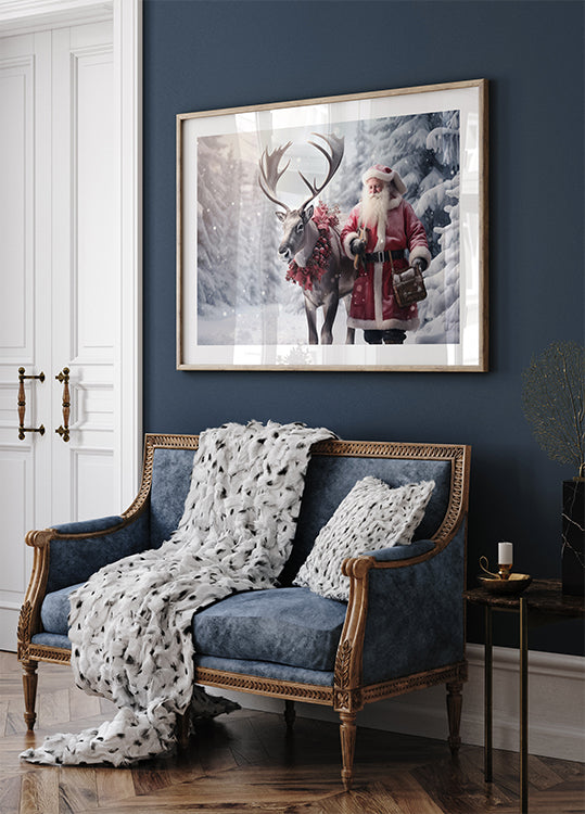 Santa Claus and Reindeer in Snow Plakat - Posterbox.dk