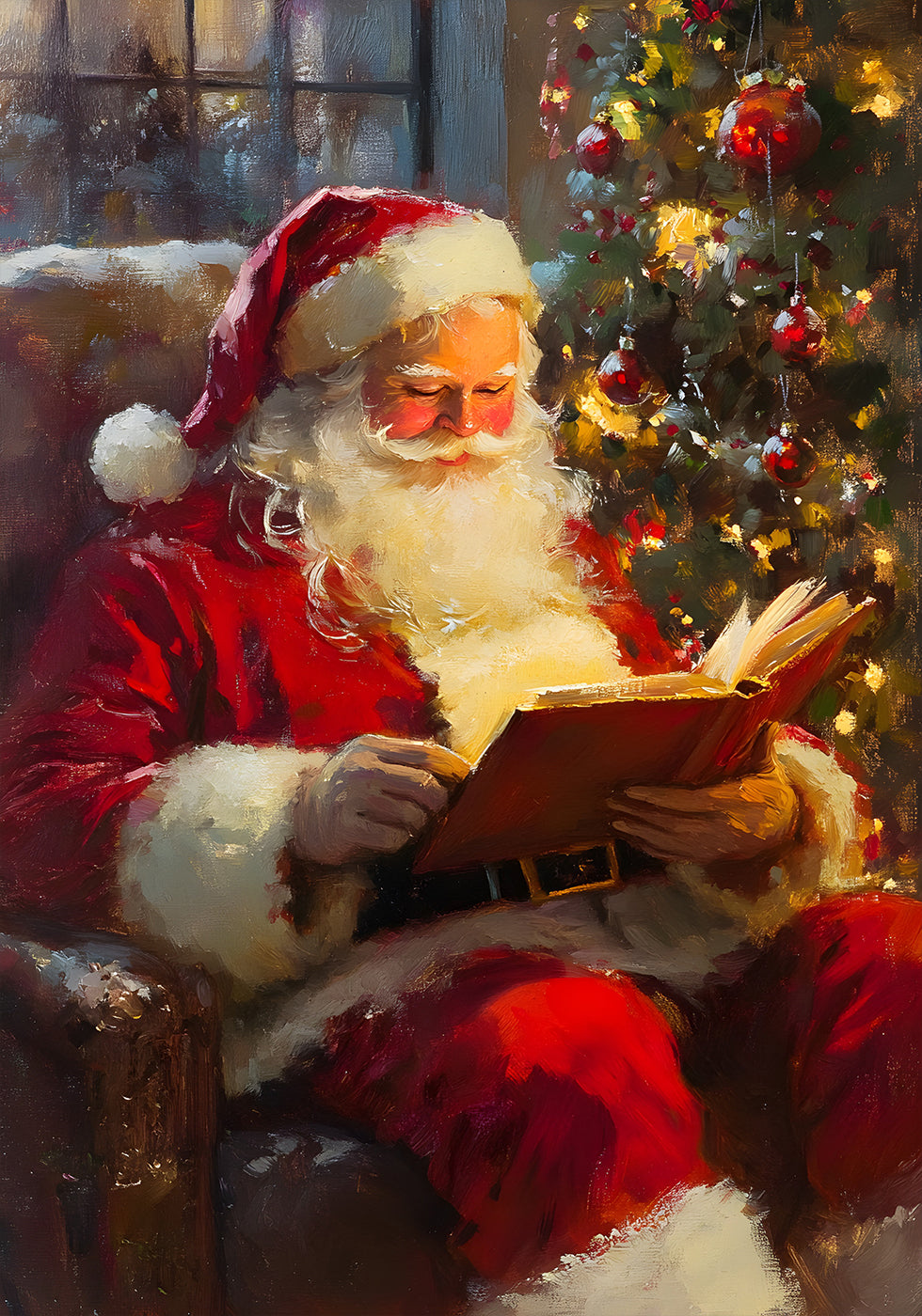 Santa Claus Reading a Book Plakat - Posterbox.dk