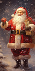 a painting of a santa clause holding a present