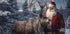 a santa clause standing next to a reindeer in the snow