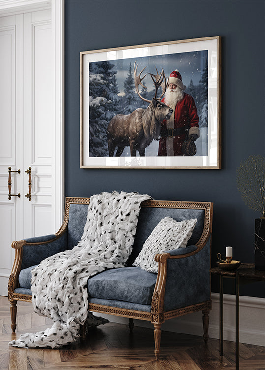 Santa Claus with Reindeer Plakat - Posterbox.dk