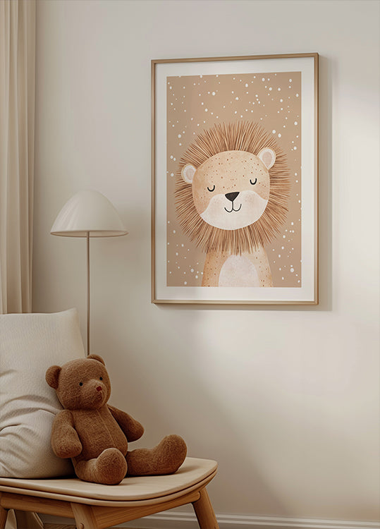 Sleepy Lion In Snow Plakat - Posterbox.dk