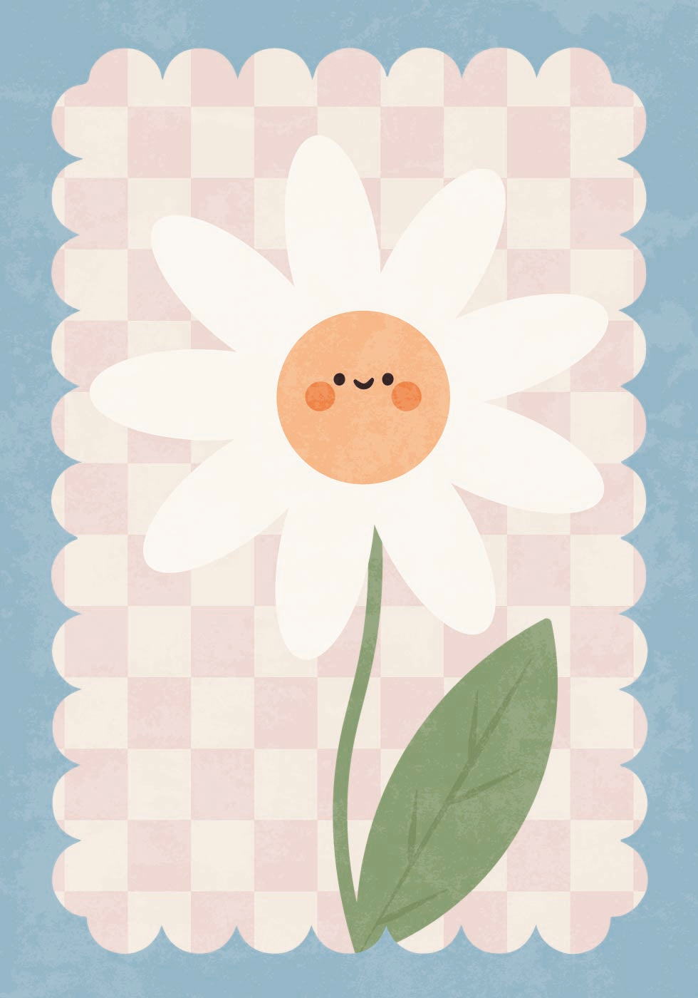 Smiley Flower On Pastel checkered Background Plakat - Posterbox.dk