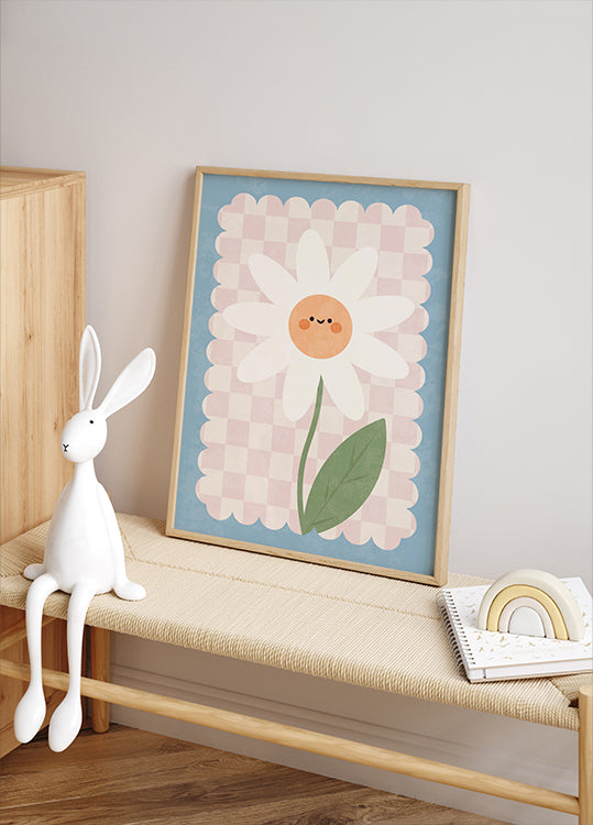 Smiley Flower On Pastel checkered Background Plakat - Posterbox.dk