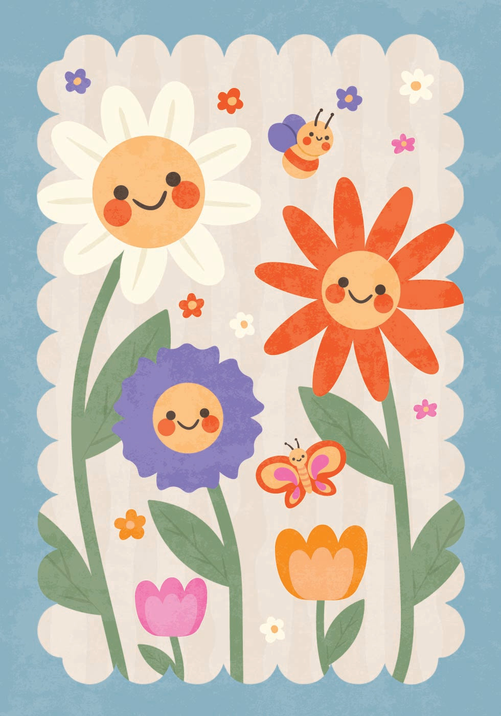 Smiley Flowers, whimsical Floral Plakat - Posterbox.dk