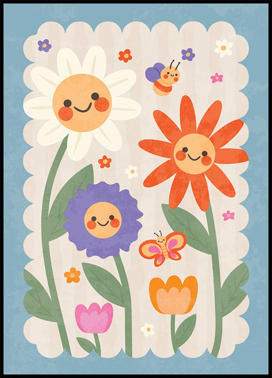Smiley Flowers, whimsical Floral Plakat - Posterbox.dk