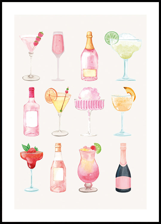 Sparkling Hour, Colorful Champagne and Cocktails Plakat - Posterbox.dk