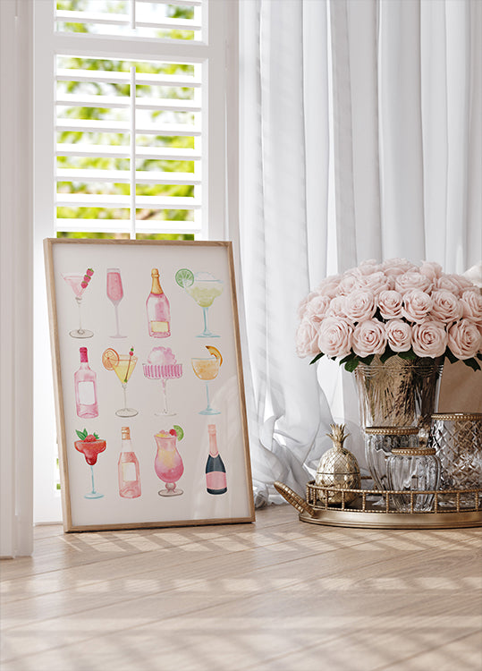 Sparkling Hour, Colorful Champagne and Cocktails Plakat - Posterbox.dk