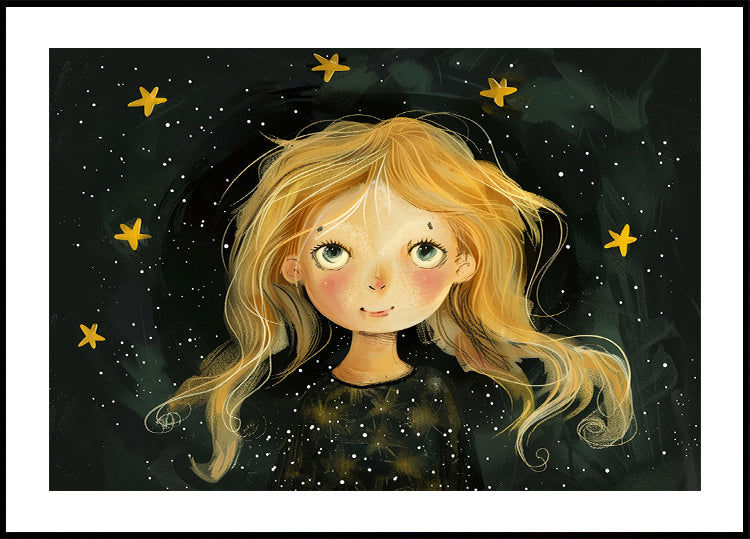 Starry-Eyed Girl, Dreamy Night Sky Plakat - Posterbox.dk