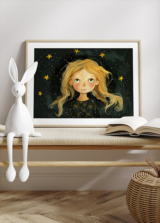 Starry-Eyed Girl, Dreamy Night Sky Plakat - Posterbox.dk