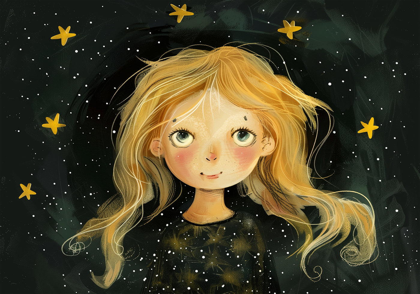 Starry-Eyed Girl, Dreamy Night Sky Plakat - Posterbox.dk