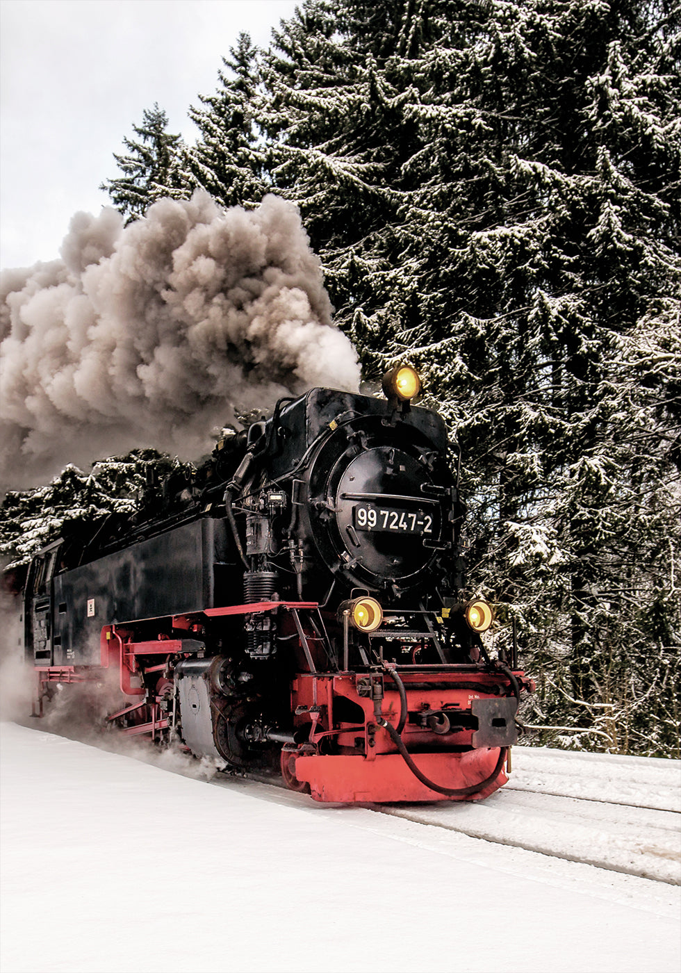 Steam Train in Snowy Forest Plakat - Posterbox.dk