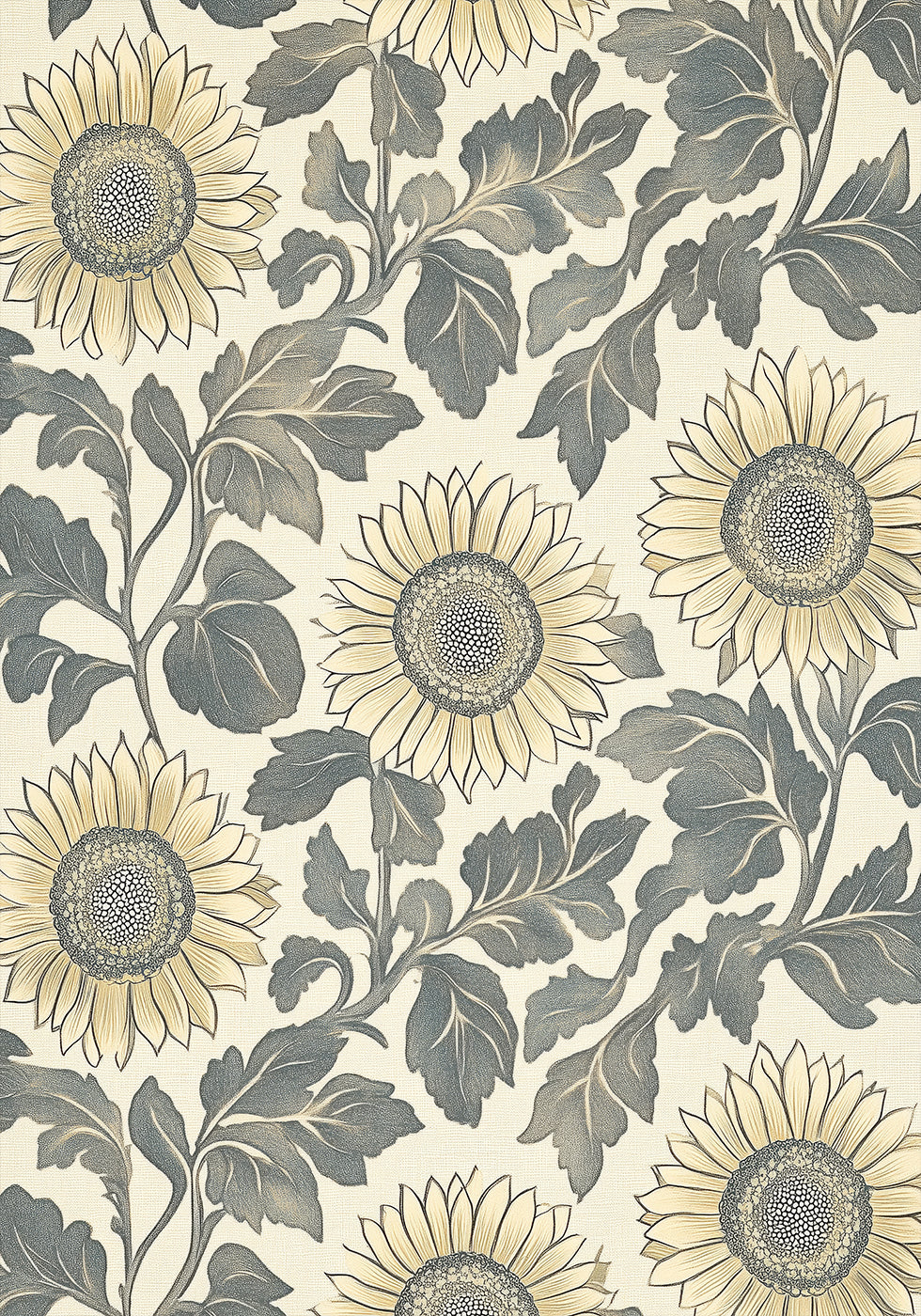 Sunflower Botanical Vintage Pattern Cream Plakat - Posterbox.dk