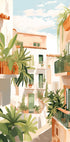 Sunlit Balconies, Mediterranean Courtyard Plakat - Posterbox.dk