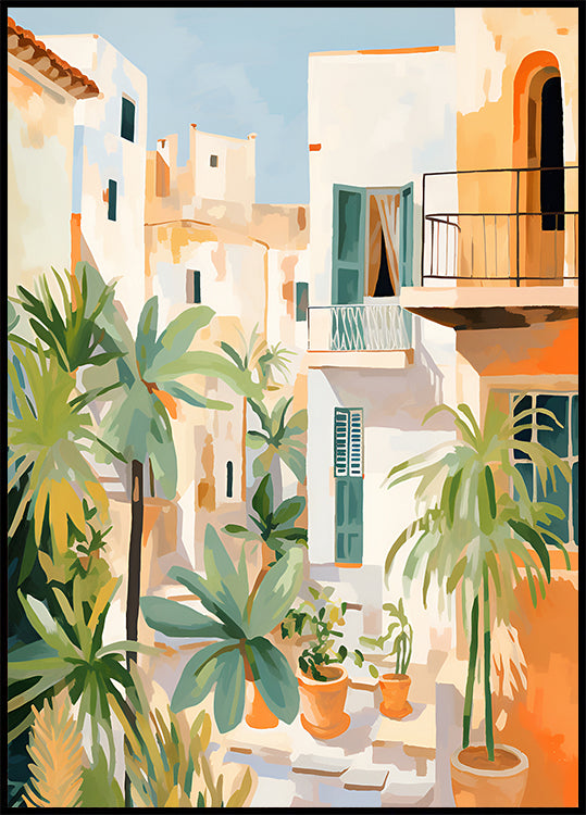 Sunlit Courtyard, Mediterranean terrace Plakat - Posterbox.dk