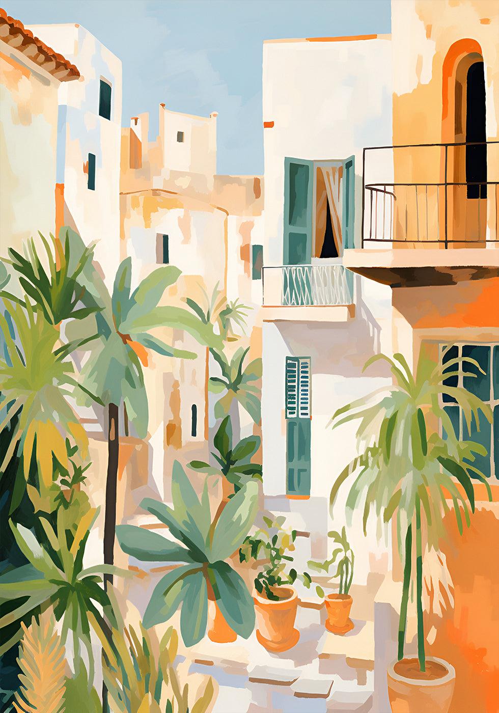Sunlit Courtyard, Mediterranean terrace Plakat - Posterbox.dk