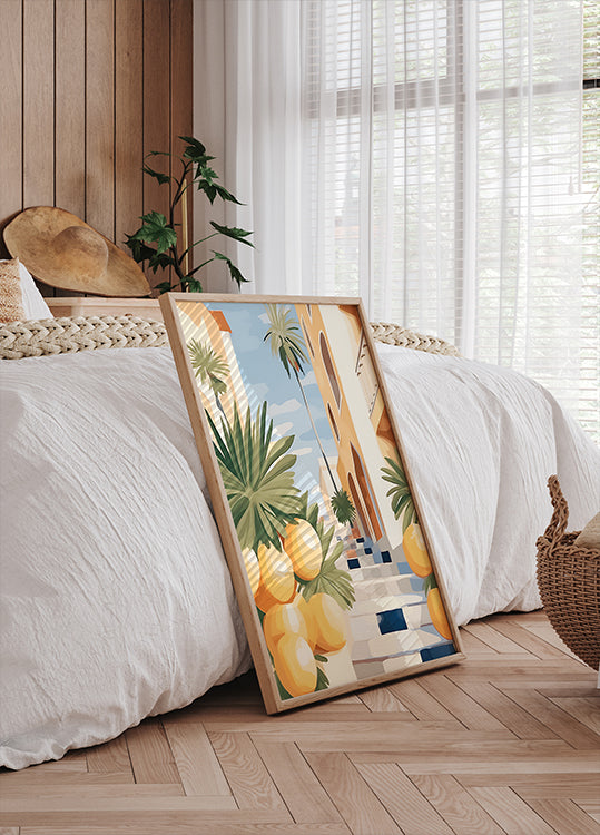 Sunny Citrus Street, Mediterranean Village Steps Plakat - Posterbox.dk