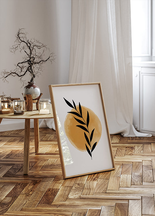 Sunrise Branch, Minimalist Botanical Sun Plakat - Posterbox.dk