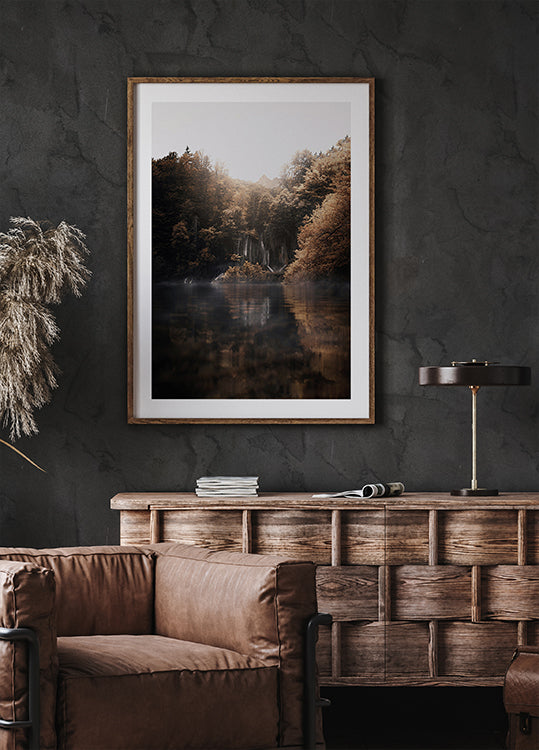 Sunrise in the Misty Forest with Reflections Plakat - Posterbox.dk