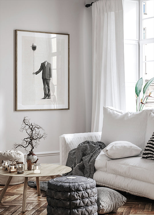 Surreal Absence, headless man with balloon head Plakat - Posterbox.dk