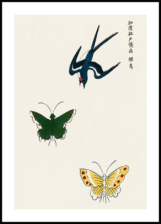 Swallow and Butterflies Print, Taguchi Tomoki Japanese Art Plakat - Posterbox.dk