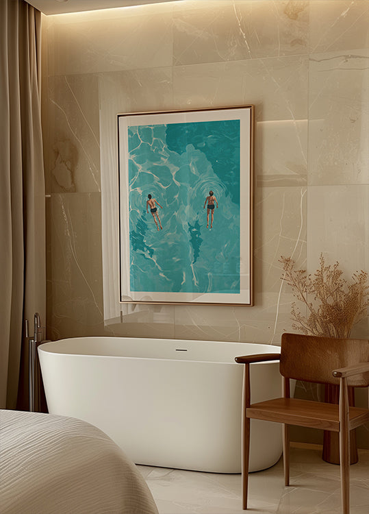 Swimmers in Blue Sea Plakat - Posterbox.dk