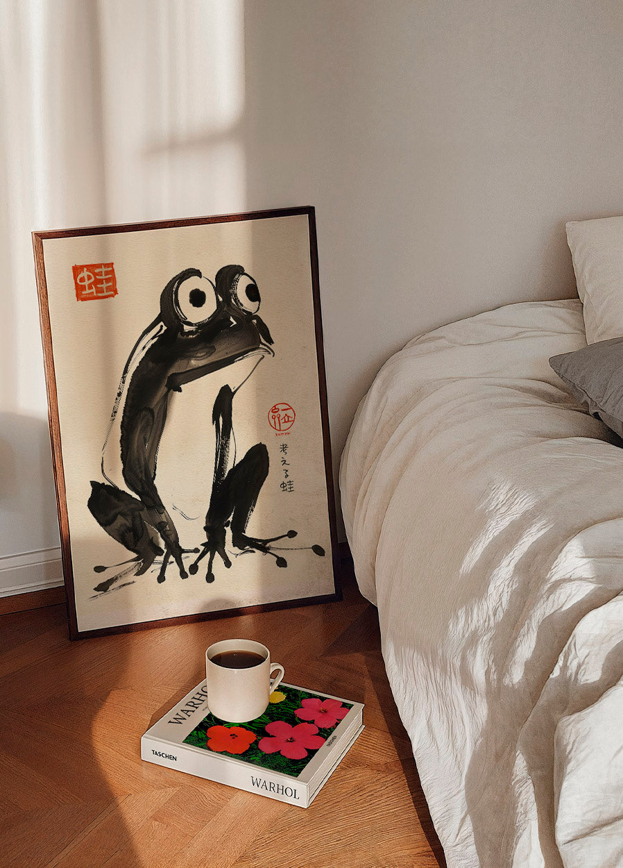 Thoughtful Frog, Japanese Sumi-e Illustration Plakat - Posterbox.dk