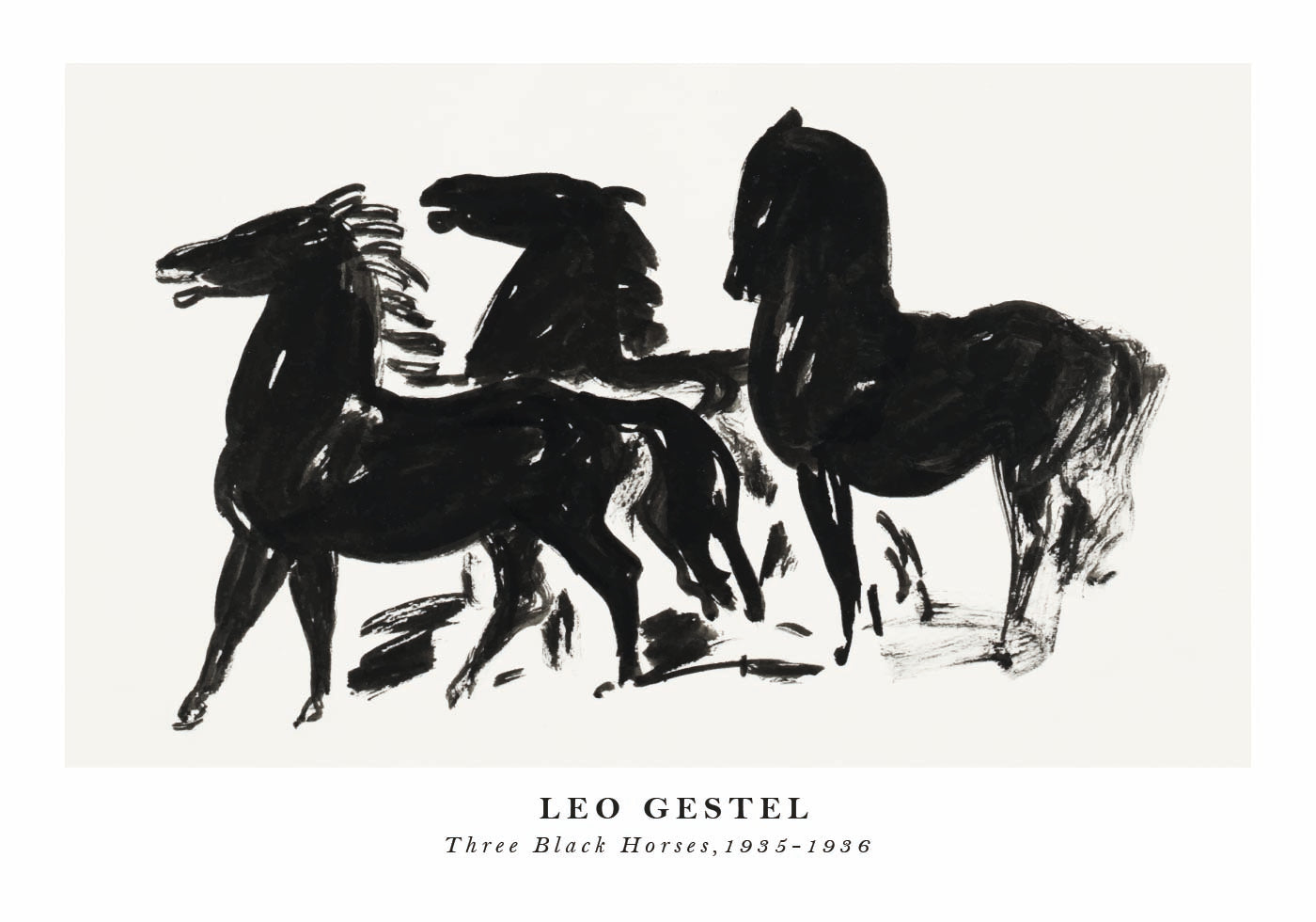 Three Black Horses, Dynamic Ink Sketch By Leo Gestel 1935–1936 Plakat - Posterbox.dk