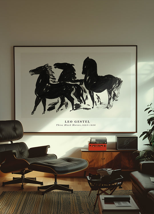 Three Black Horses, Dynamic Ink Sketch By Leo Gestel 1935–1936 Plakat - Posterbox.dk
