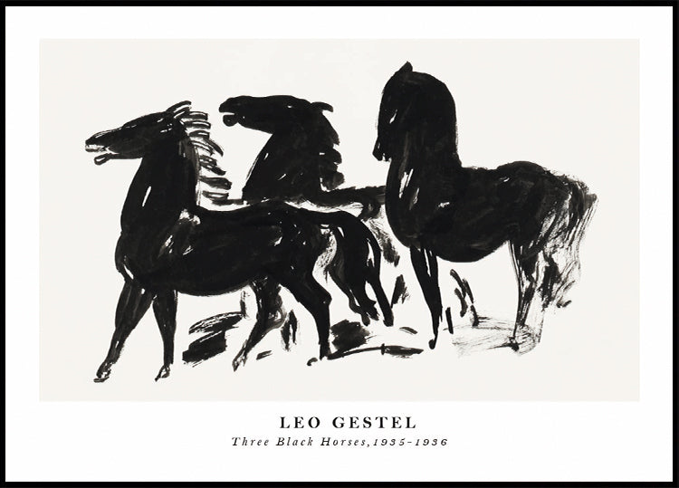 Three Black Horses, Dynamic Ink Sketch By Leo Gestel 1935–1936 Plakat - Posterbox.dk