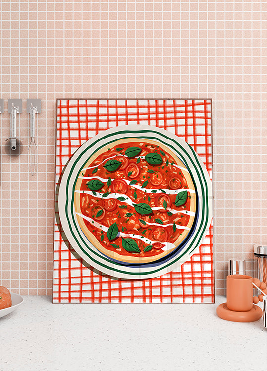 Tomato & Basil Pizza, Italian Food Art Plakat - Posterbox.dk