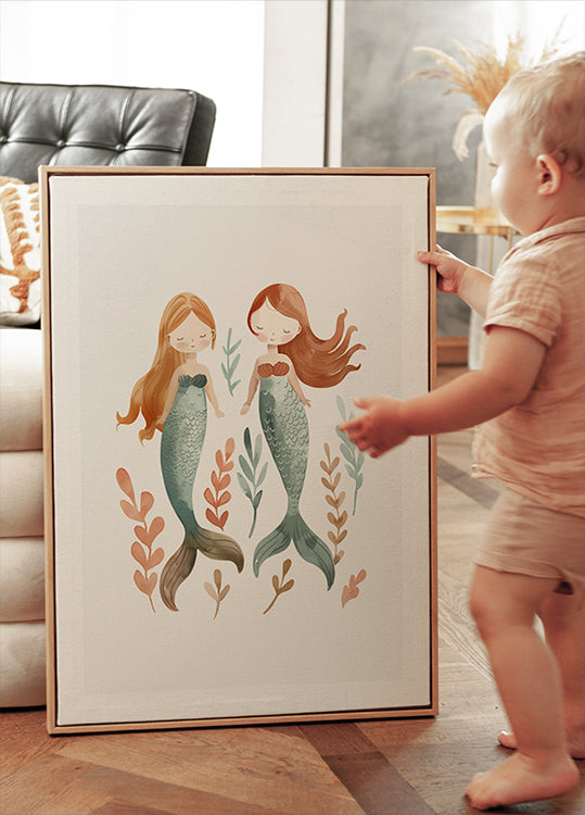 Twin Mermaids, underwater girls Plakat - Posterbox.dk