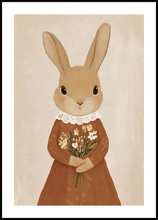 Vintage Bunny with Flowers Plakat - Posterbox.dk