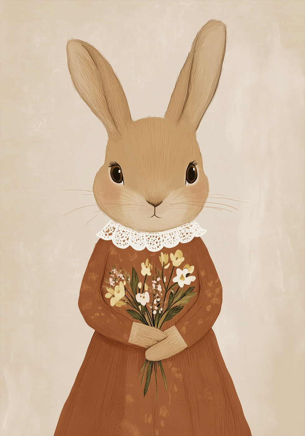 Vintage Bunny with Flowers Plakat - Posterbox.dk